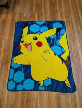 Pikachu Throw Blanket Blue Yellow